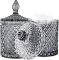 2 Pack Qtip Holder Apothecary Jars with Lid, Thick Glass, Large Gray