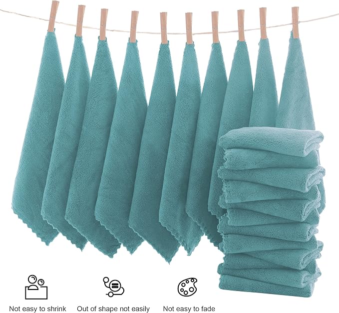 MOONQUEEN Ultra Soft Premium Washcloths Set - 12 x 12 inches - 24 Pack - Quick Drying - Highly Absorbent Coral Velvet Bathroom Wash Clothes - Use as Bath, Spa, Facial, Fingertip Towel (Teal)