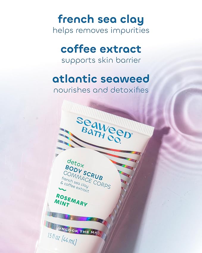 Seaweed Bath Co. Detox Body Scrub - Rosemary Mint - Exfoliating Skin Scrub Removes Dead Skin & Impurities - With French Sea Clay, Coffee Bean Extract - Vegan, Paraben & Sulfate Free - 6 oz