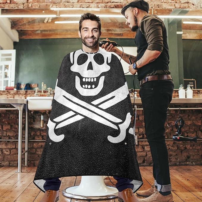 visesunny Barber Cape Calico Jack Pirate Flag Leather Texture Polyester Hair Cutting Salon Cape Apron Anti-Static Haircut Water-Resistant Shaving Cloth Beard Shaving Bib Hairdressing Cape