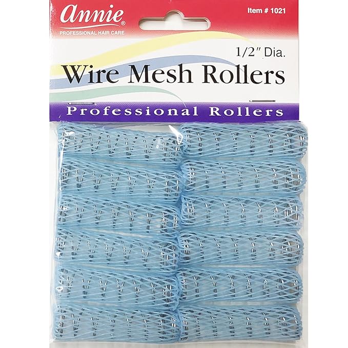 Annie Wire Mesh Rollers – Medium 7/8 Inch Hair Curlers for Defined Curls & Waves, Heatless Styling Tools for All Hair Types – 12 Count (Green)