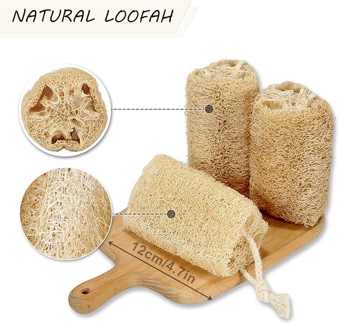 Balifeel Natural Loofah Sponge Organic Loofa Set 6 Pack,Exfoliating Body Scrubber Shower Luffa Men and Women for Bath Cleaning Skin Back and Face Eco Tool