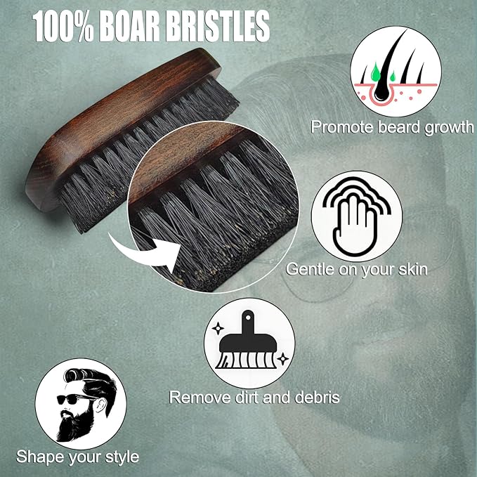 Beard Captain 100% Boar Bristle Beard Brush for Men | Premium Vintage Wooden Handle | Soft Bristles | Grooming Tool for Short, Thin, Thick, Coarse & Full Beards