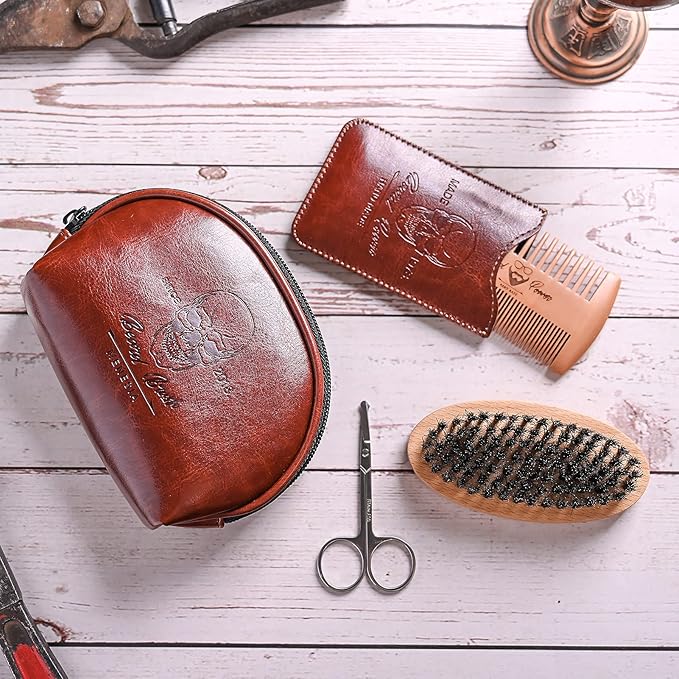 Menesia Beard Brush, Comb & Scissors Set for Men