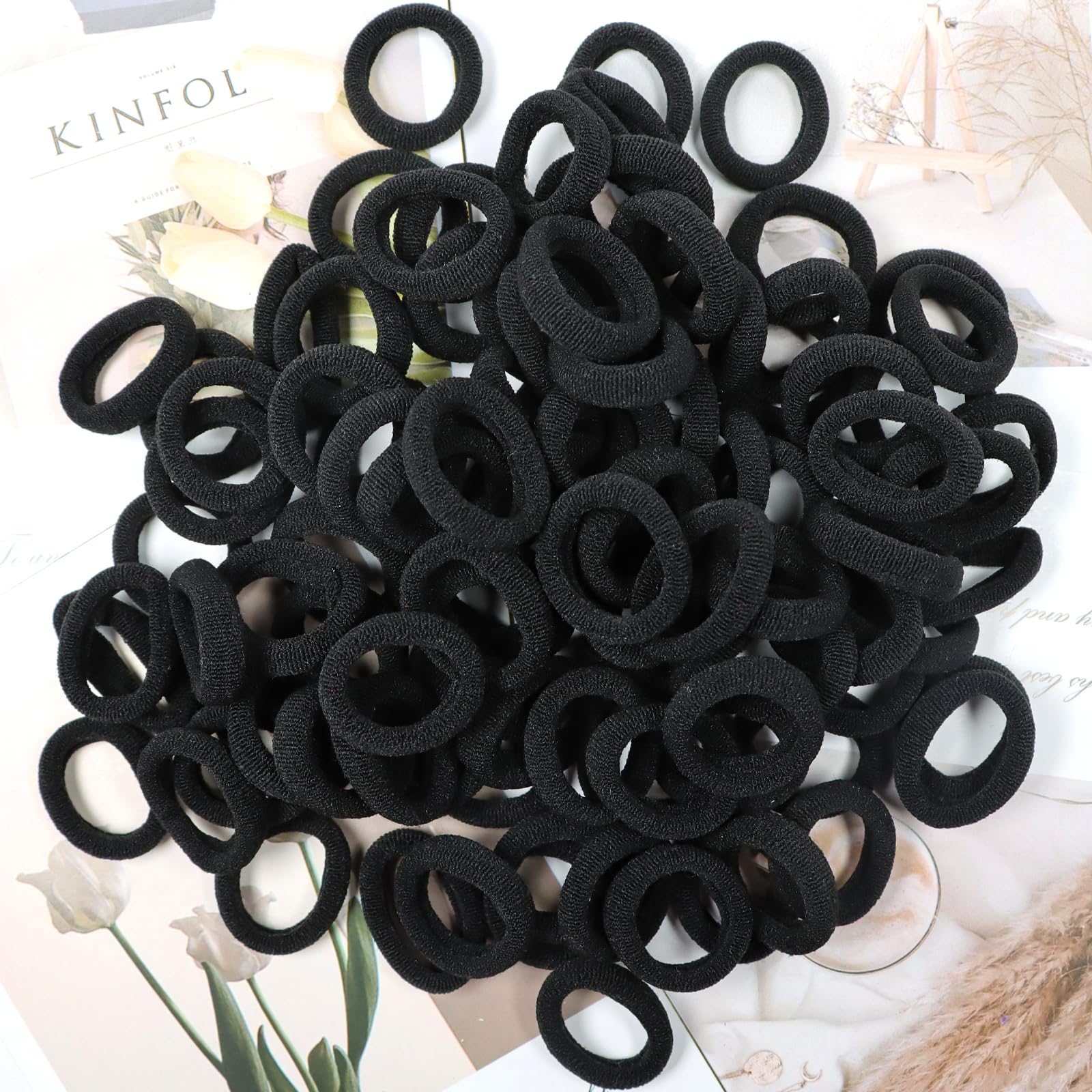 WillingTee 120 Pcs Baby Hair Ties, Cotton Toddler Hair Ties for Girls and Kids, Multicolor Small Seamless Hair Bands Elastic Ponytail Holders,Black