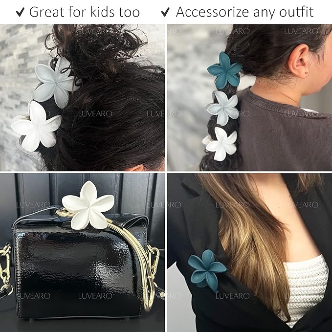 Flower Hair Clips for Women and Girls Thick to Thin Hair Medium Cute Claw Clips Decorative Plumeria Hawaiian Hair Accessories Nonslip Hawaiian Matte