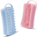MtBoi 2 PC Silicone Body Scrubber, 2 in 1 Exfoliating Shower Bath Scrubber, Soft Silicone Loofah for Sensitive Skin, Shower Hair Scalp Massager, Easy to Clean, Lather Well (Blue&Black)