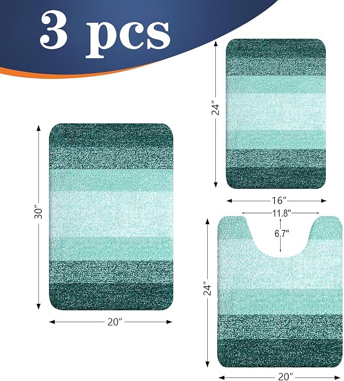 OLANLY Microfiber Bathroom Rugs Sets 3 Piece, 30"x20"+24"x16"+24"x20"