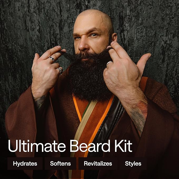 Beard Growth Kit for Men – with Beard Oil, Derma Roller for Hair Growth, Biotin Balm & Comb – Mustache Shaper & Straightener – Mens Care Grooming Kits, Beard Softener, Just for Men Gift Set