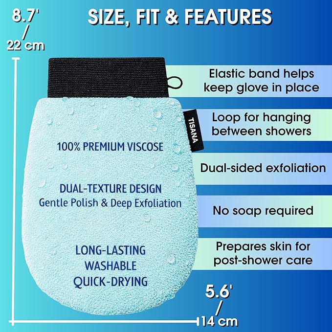Exfoliating Glove for Shower – Dual-Sided Scrubber Mitt – Deep Exfoliation Washcloth Mittens – Dead Skin & Tan Remover for Body – Body & Face Exfoliator Loofah Wash Cloths for Showering (1-Pack)