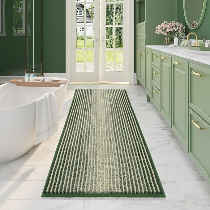 BSICPRO Large Bathroom Rugs, Bath Mat Rug for Bath Non Slip 22 x 60 Inches Water Absorbent Chenille Bathroom Runner Rugs Floor Mats Machine Washable (Green)