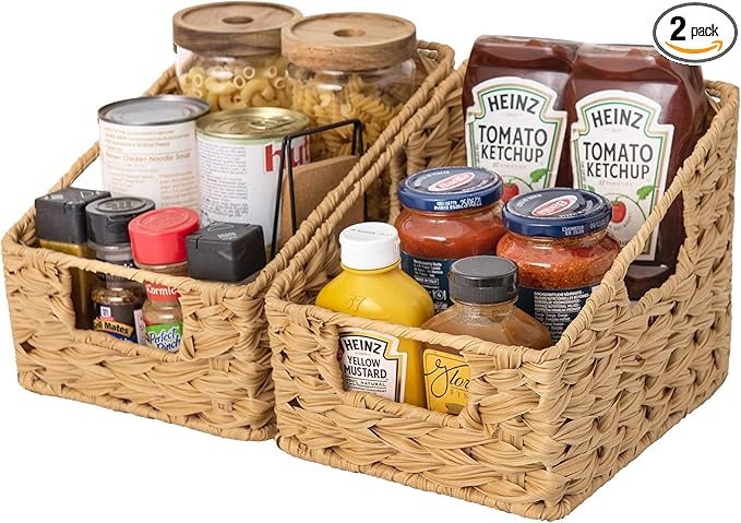 GRANNY SAYS Wicker Basket with Handles, Trapezoid Decorative Baskets, Woven Storage Baskets for Shelves, Nature, 2-Pack Wovenbaskets-TB5 Medium