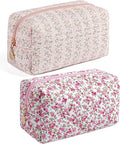 HHQQWZ Makeup Bag Travel Cosmetic Bag for Women Girls, Zipper Make Up Pouch, Floral Flowers Toiletry Organizer Makeup, Portable Storage Cosmetic Travel Cloth Bag (Pink+Flower-Pink)