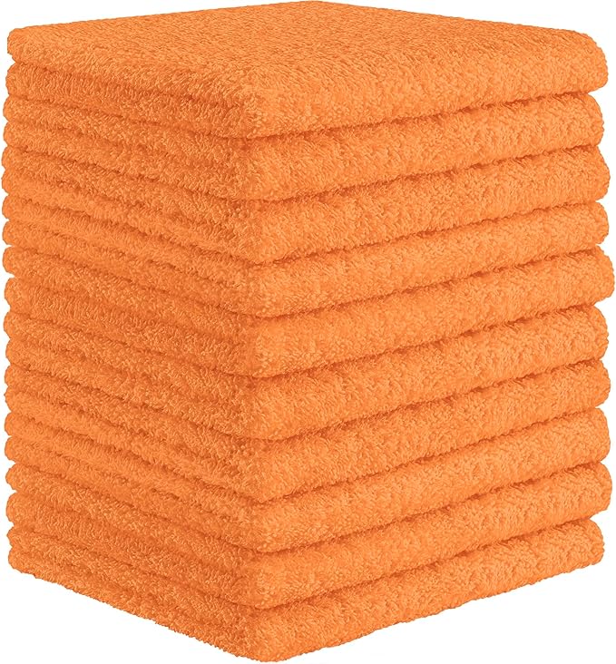 DecorRack 10 Pack 100% Cotton Wash Cloth, Luxurious Soft, 12 x 12 inch Ultra Absorbent, Machine Washable Washcloths, Apricot (10 Pack)