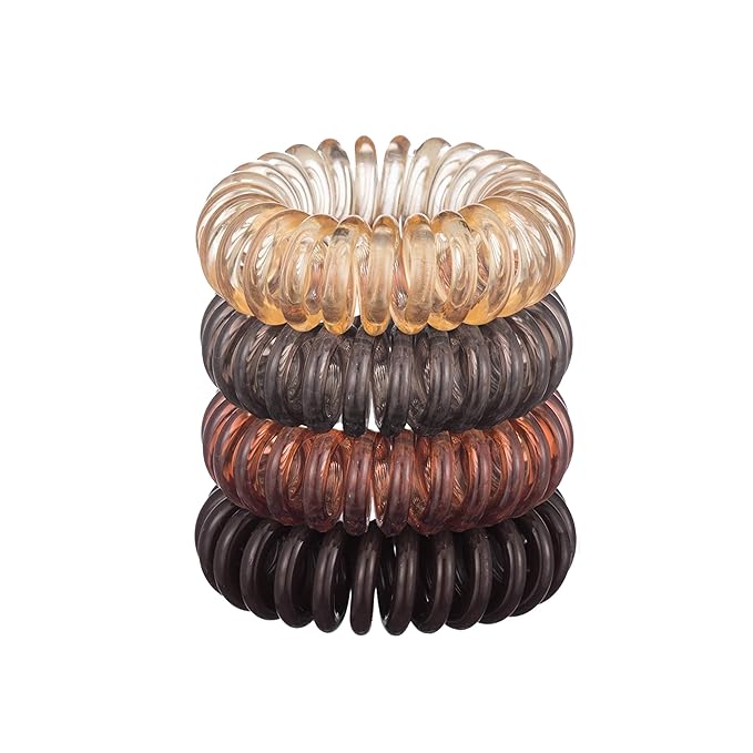 Kitsch Spiral Hair Ties for Women – Coiled Plastic Hair Ties No Damage, Ponytail Holders for Thick and Thin Hair – Creaseless and Dent-Free, Phone Cord Style - Brunette, 4 Pcs