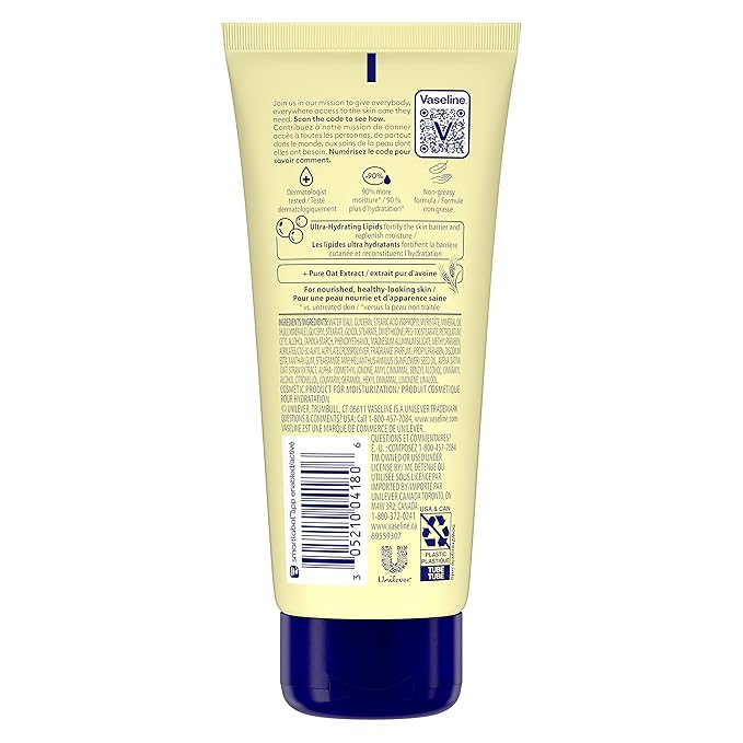 Vaseline Nourishing Moisture Body Lotion Hand & Body Lotion Pack of 12 for Dry Skin made with Ultra-Hydrating Lipids & Pure Oat Extract 3.4 oz