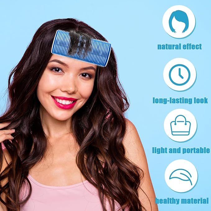 WILLBOND 4 Pcs Long Hair Rollers for Bangs Aluminum Core Curlers Thermal Self Grip Roller for Long and Medium Hair Women Hairstyle(4.7 x 2 Inch,Blue)
