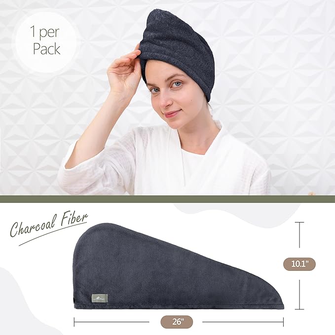 myHomeBody Hair Towel Wrap, Quick Drying Turban, Absorbent Cap – Blue