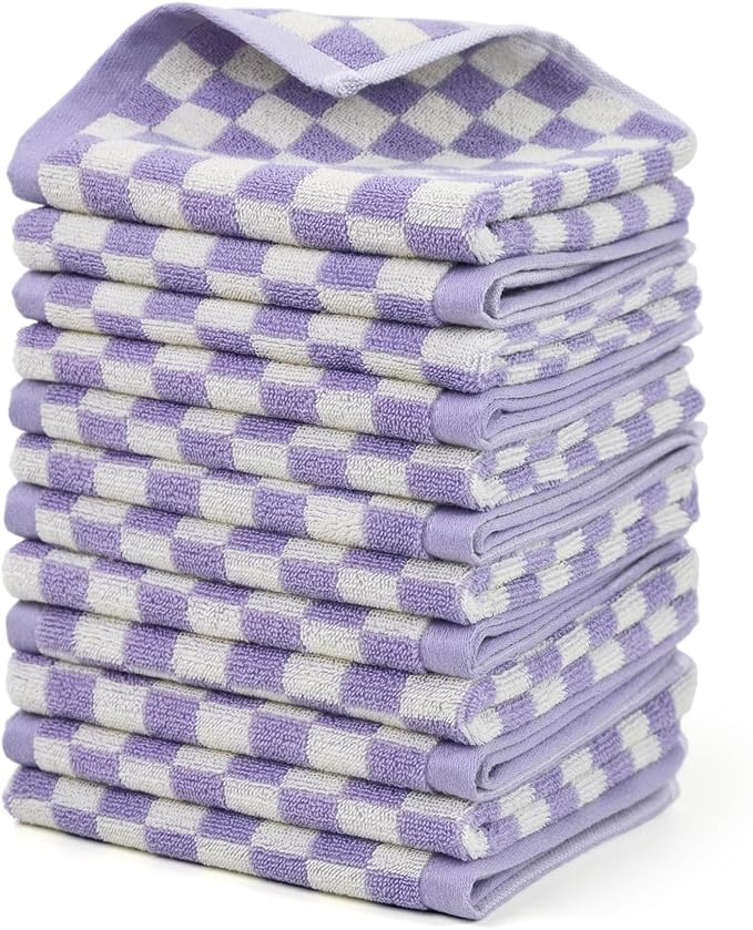 Jacquotha Cotton Washcloth 12 Pack (Lilac Checkered)