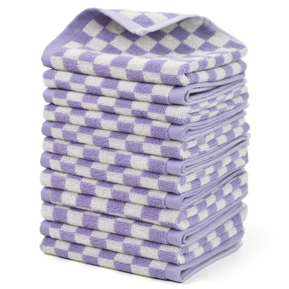 Jacquotha Cotton Washcloth 12 Pack (Lilac Checkered)