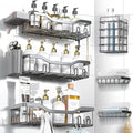 NESOMI Shower Caddy Adhesive Shower Organizer 8-Pack, Rustproof Stainless Steel Bathroom Shelves, Large Capacity No-Drill Rack Storage Accessories with Soap Dish Toothbrush Holder Hooks