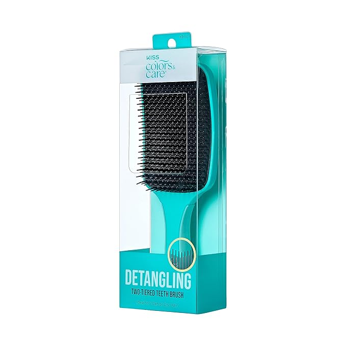 KISS Colors & Care Detangling Two-Tiered Teeth Brush - Reduces Hair Breakage, Double Bristles, Suitable For Wet or Dry Hair, Smooth & Sleek Results, Wide Paddle, Gently Massages the Scalp
