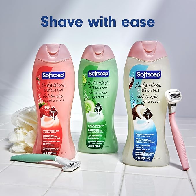 Softsoap Moisturizing Body Wash and Shave Gel, For Softer Feeling Skin, Helps Razor Glide, Cool Cucumber Scent, 20 fl oz