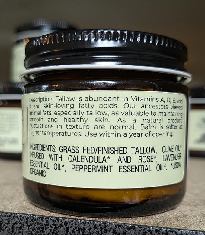 Hearth & Homestead Whipped Beef Tallow for Skin - 100% Grass Fed, Eczema Cream & Body Butter - Organic Olive Oil, Calendula & Rose - Lotion & Hand Moisturizer for Dry Skin, Lavender Peppermint, 1.3oz