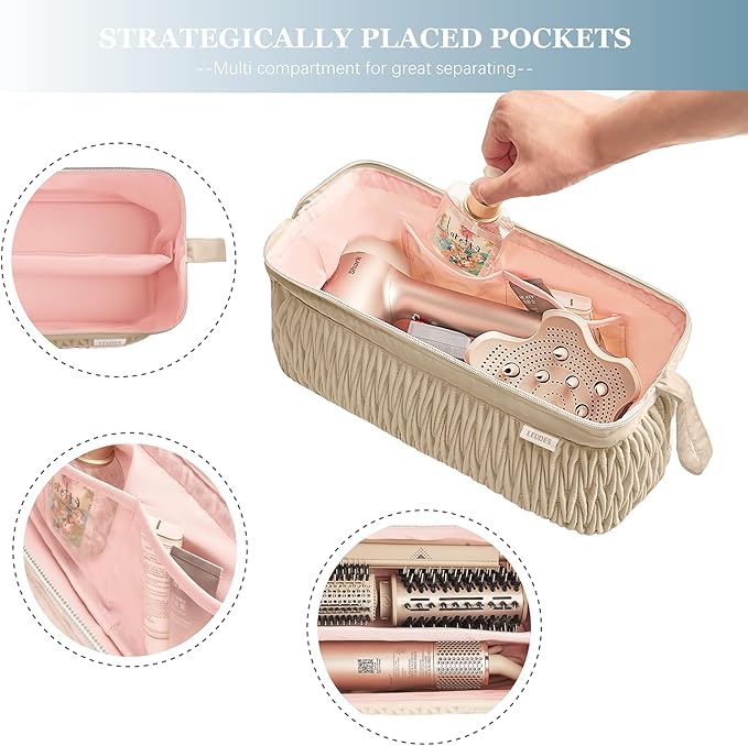 Leudes Dy son Travel Case for Shark Hair Dryer Airstraight Flex Style Hair Attachment Tool Organizer Accessories Air Wrap Flat Curling Iron Carrying Case (Latte Brown)