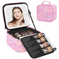 Relavel Travel Makeup Bag with LED Mirror, Portable Cosmetic Train Case with 3 Color Lighted Brightness Mirror, Makeup Artist Organizer Storage with Adjustable Dividers Make Up Box - Pink Geometric