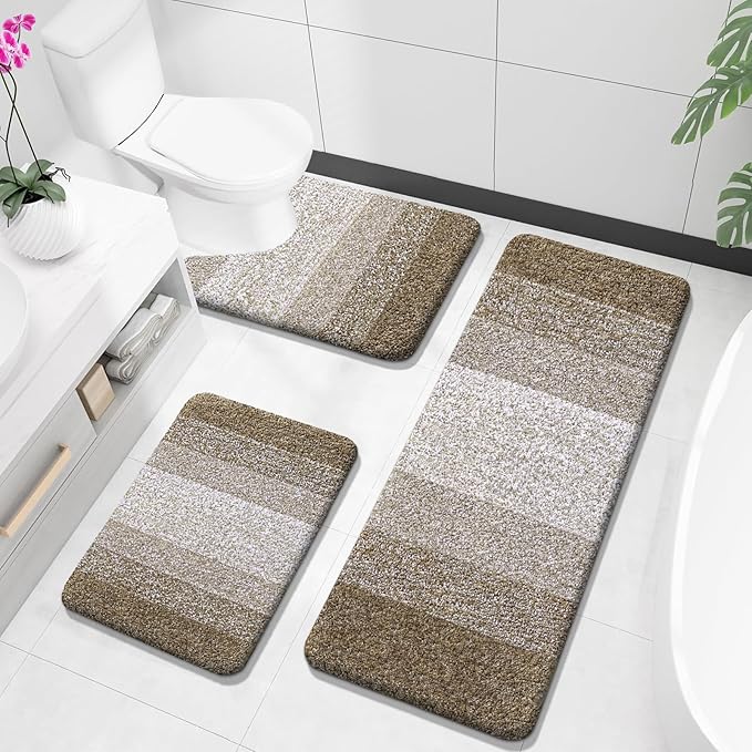 OLANLY Microfiber Bathroom Rugs Sets 3 Piece, 47"x20"+24"x16"+24"x20"