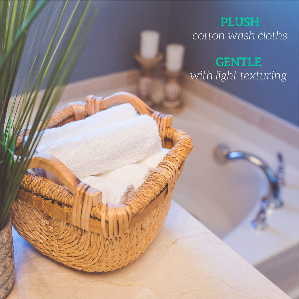GREEN LIFESTYLE Washcloths 12" x 12" 40 Pack - 100% Cotton Wash Cloths, Soft Absorbent Face Towels, Bulk Washcloths for Body, Bathroom, Shower and Daily Use (White)