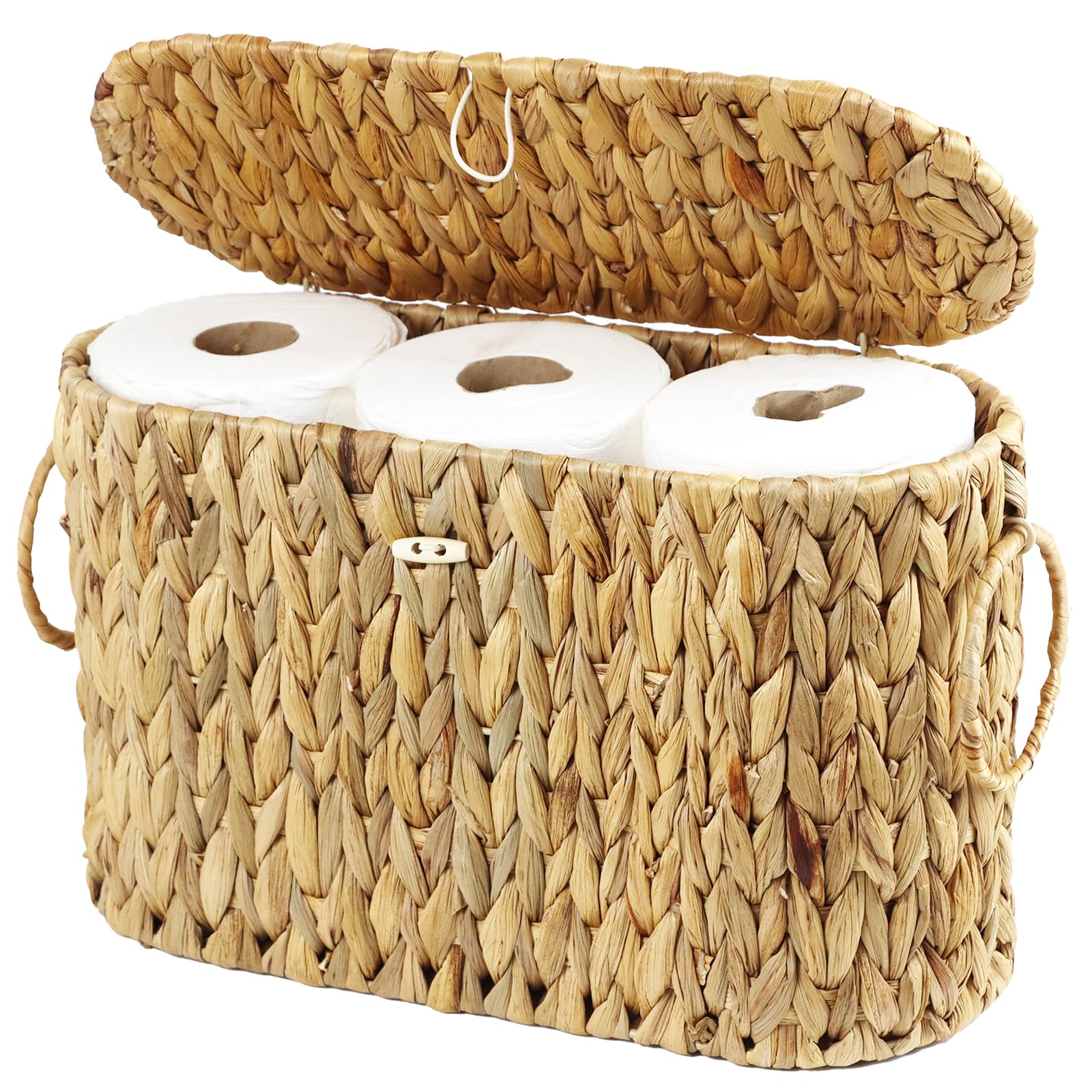 Water Hyacinth Toilet Paper Storage Basket with Lid