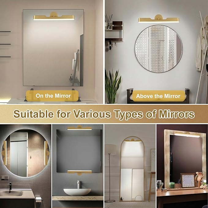 Benreom Wireless Vanity Light for Mirror, Rechargeable LED Bar, Gold