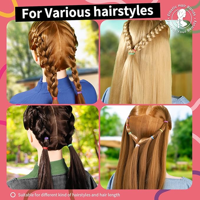 Teenitor Colorful Elastic Ties,Hair Rubber Bands for Kids Girls Thin Small Hair Elastics, Colors,300pcs