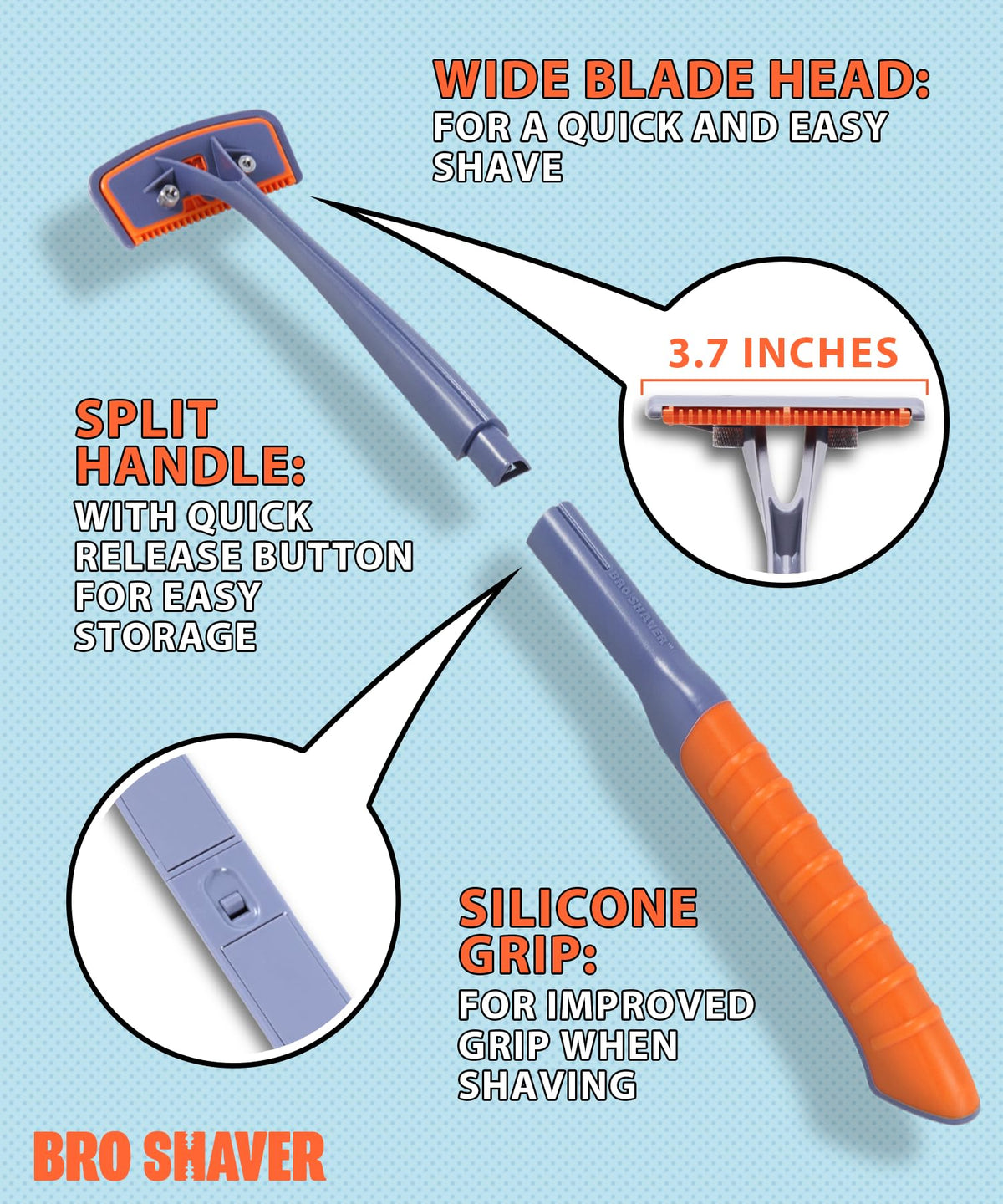 BroShaver 3.0 +6 Blades - Back Shaver for Men With 2 Shave Settings