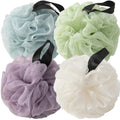 Loofah Sponges for Shower,Exfoliating Cleaning Bath Loofa Body Scrubber Balls for Women Men Washing,Soft Pastel 4 Pack - Sky Blue, Purple, Light Green & Beige