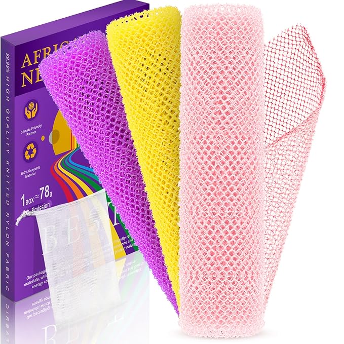 3 Pieces African Bath Sponge African Net Long Net Bath Sponge Transform Your Shower Routine with African Bath Sponges for Exfoliated, Silky Smooth Skin (Pink,Yellow,Purple)