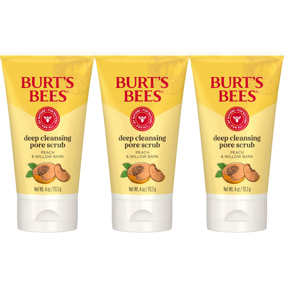 Burt's Bees Deep Cleansing Pore Scrub with Peach and Willow Bark, 4 Ounces, Pack of 3
