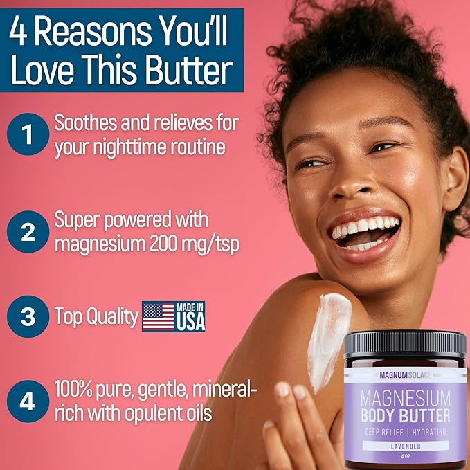 Magnum Solace Magnesium Body Butter - Nighttime Magnesium Cream - Lightly Scented (Lavender)