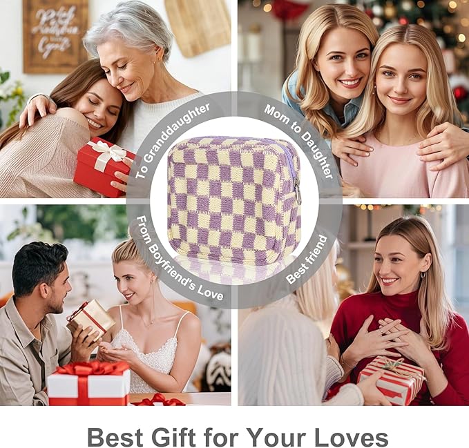 CekPo Sanitary Napkin Storage Bag, Menstrual Pad Zipper Bag Checkered Portable Period Bag Panty Liners, Tampon Storage Pouch for Women Ladies Daily Use Storage Purse Travel