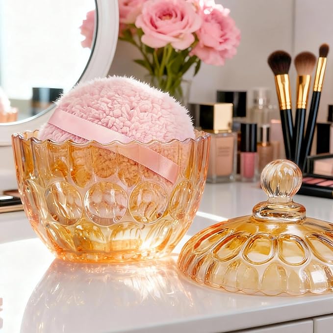 2 Pcs Extra Large Body Powder Puff and Container with 6 '' Body Powder Puff
