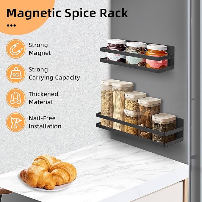 Uten Large Magnetic Spice Rack for Refrigerator 2 Pack, Fridge Organizer