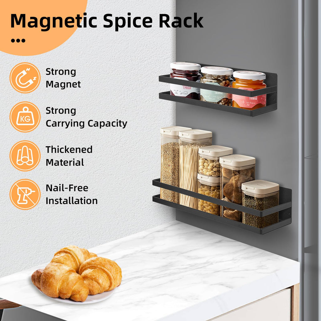Uten Large Magnetic Spice Rack for Refrigerator 2 Pack, Fridge Organizer