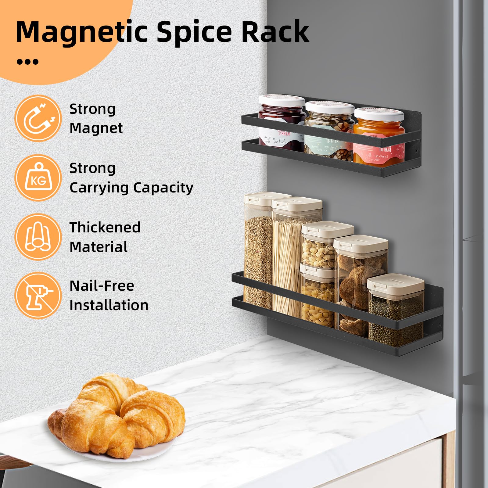 Uten Large Magnetic Spice Rack for Refrigerator 2 Pack, Fridge Organizer
