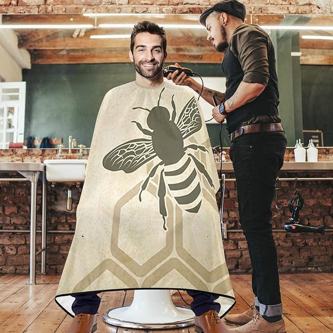visesunny Barber Cape Vintage Bee Polyester Hair Cutting Salon Cape Apron Anti-Static Haircut Water-Resistant Shaving Cloth Beard Shaving Bib Hairdressing Cape