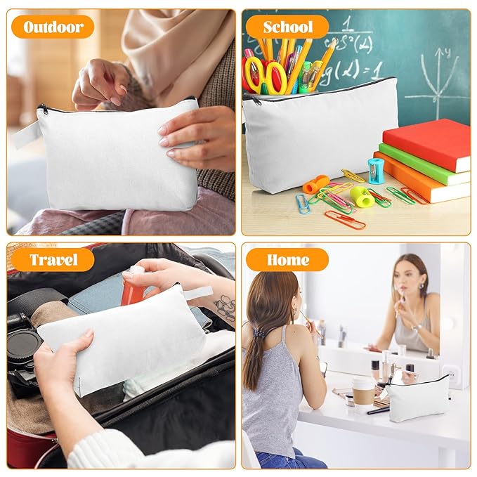 Saintrygo 30 Pcs Canvas Makeup Bags Bulk, Travel Cosmetic Zipper Pouch Blank DIY Multipurpose Toiletry Bag Hygiene Pouch for Women Purse Pencil Case (9.8 x 5 x 2 Inch,White)