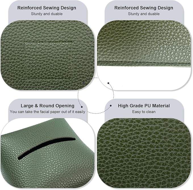 PENGLONG Tissue Box Cover 5X5X5'' PU Leather Tissue Holder Square Tissue Cube Box Organizer for Bathroom Vanity Countertop, Car, Night Stands, Office, Home, Kitchen (1Pack, Dark Green)