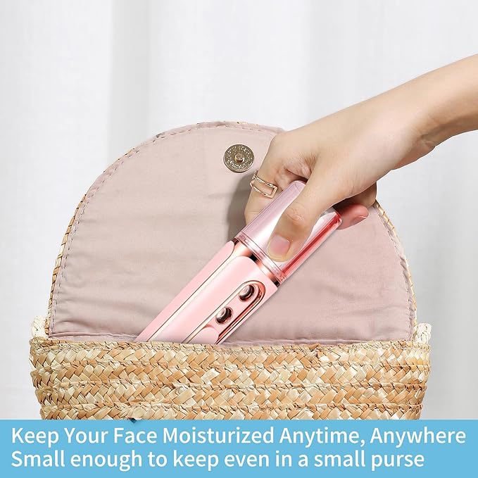 Nano Mister for Eyelash Extensions, Portable Facial Mist Sprayer with 2 Nozzles, 30ml Water Tank - USB Rechargeable Handheld Face Atomizer for Makeup and Skin Hydration - Pink