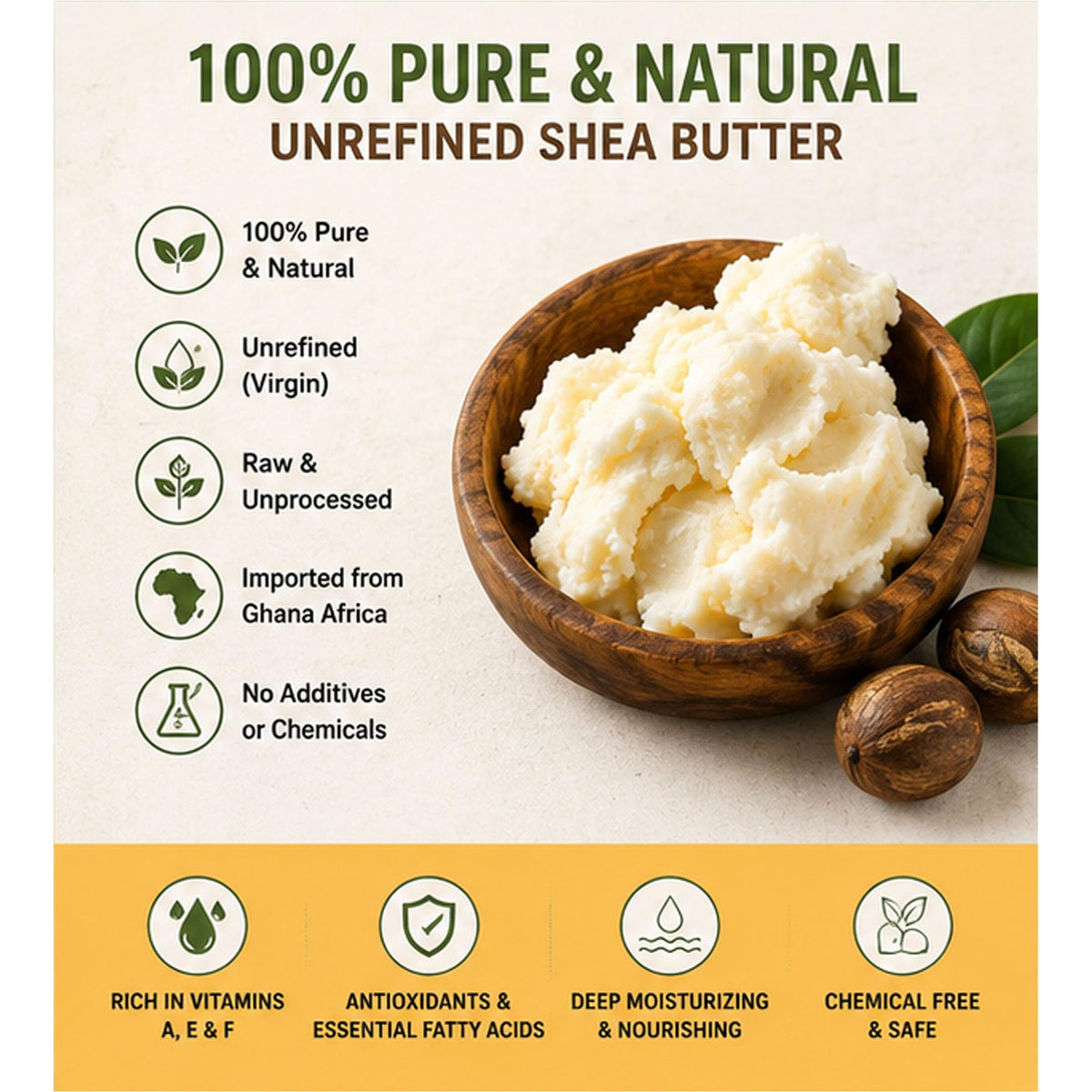Mary Tylor Naturals Pure Shea butter 2 lb Raw, Unrefined, Ivory From Ghana Africa — Great for Hair, Skin and DIY projects